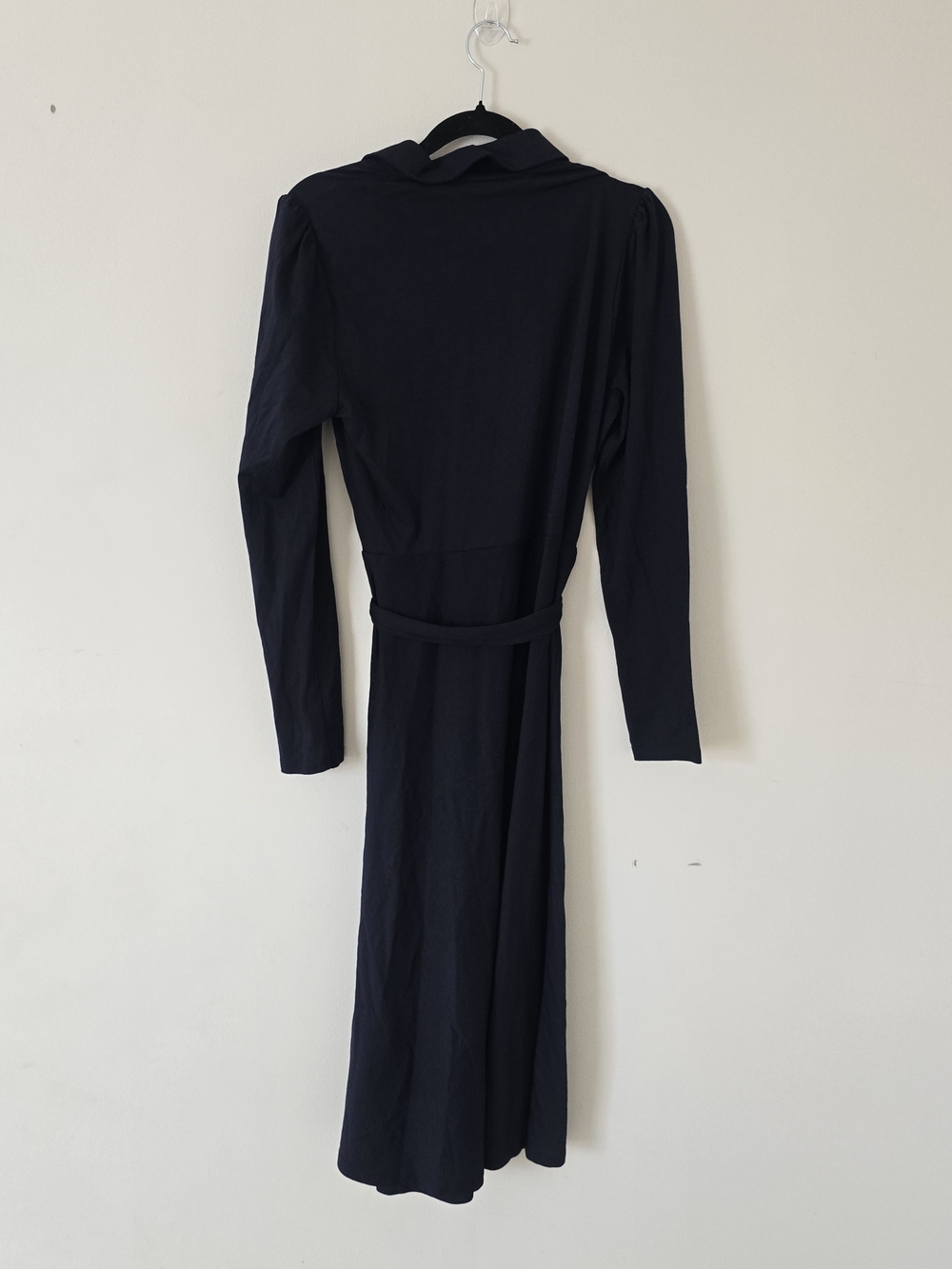Boden Navy Solid Collared Long Sleeve Belted Tie Knit Midi Dress Chic Size 4 NEW - Picture 3 of 8
